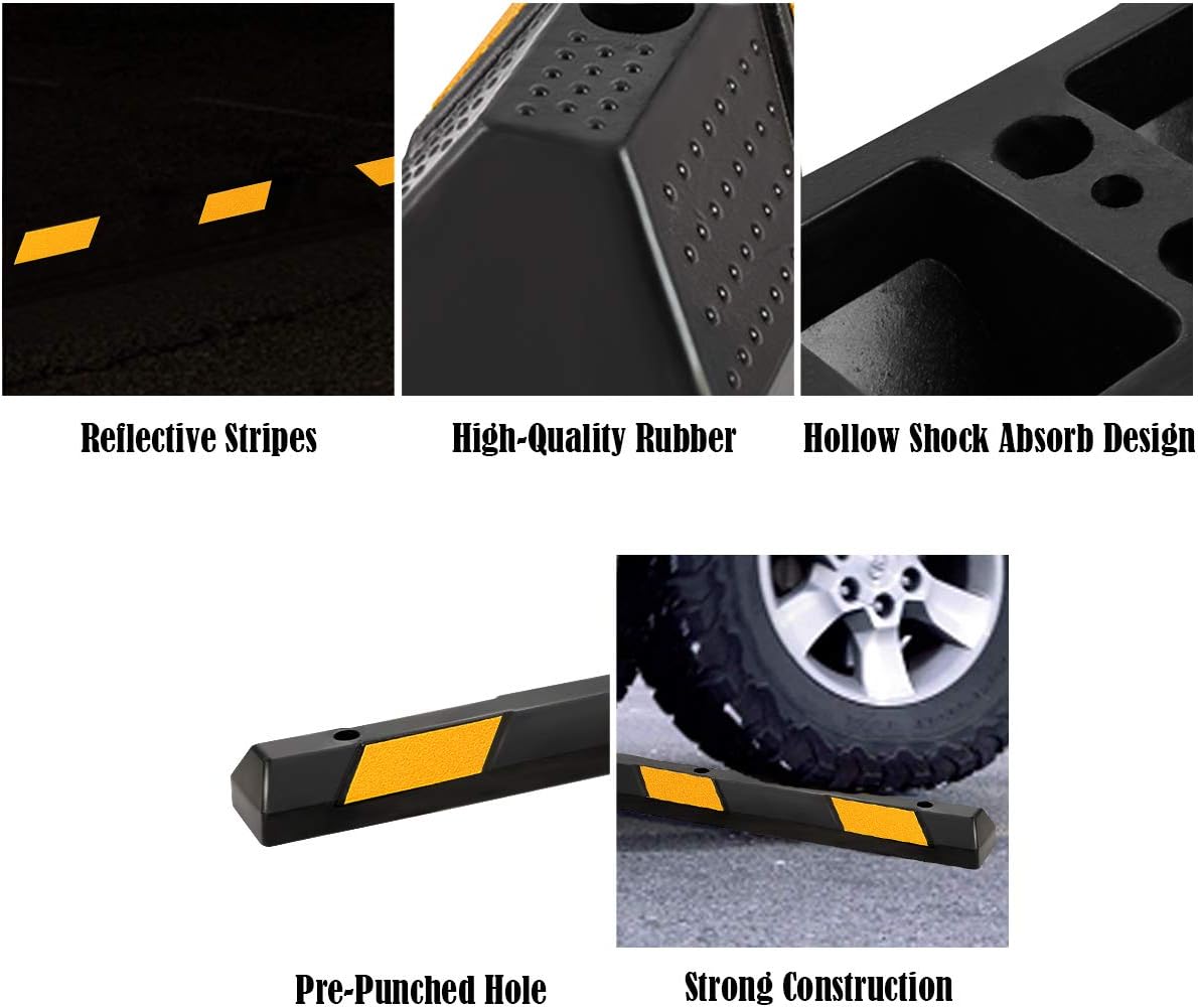 IRONMAX Parking Stopper for Garage, 72" Long Rubber Curb with Yellow Reflective Stripes, Heavy Duty Parking Block Garage Wheel Stop for Car, Truck, RV, Trailer (6 Pack)