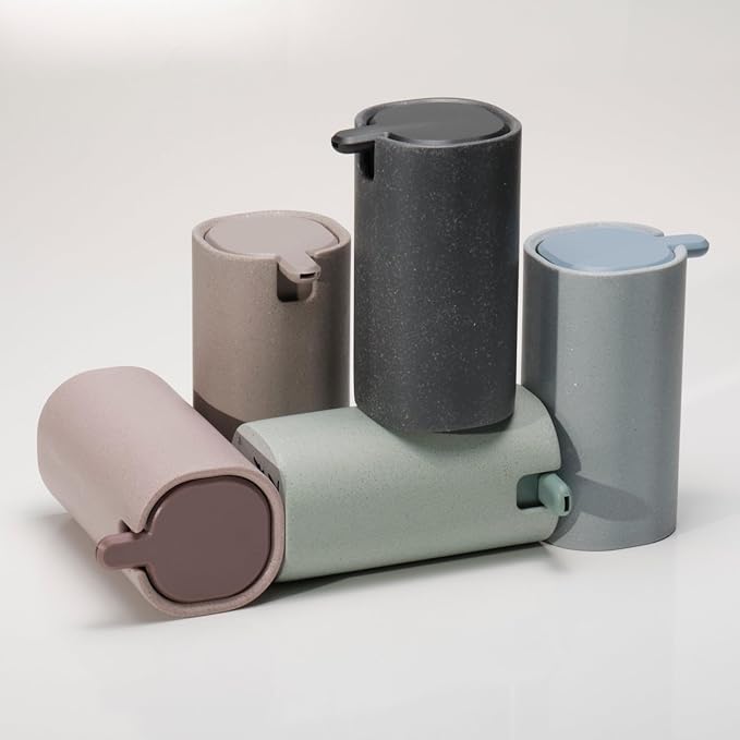 LINE+ARC Modern Easy-to-Press Soap Dispenser (Slate). No-Rust Cute Bathroom Gray Marble Kitchen Sink Ergonomic Liquid Lotion Shampoo Conditioner