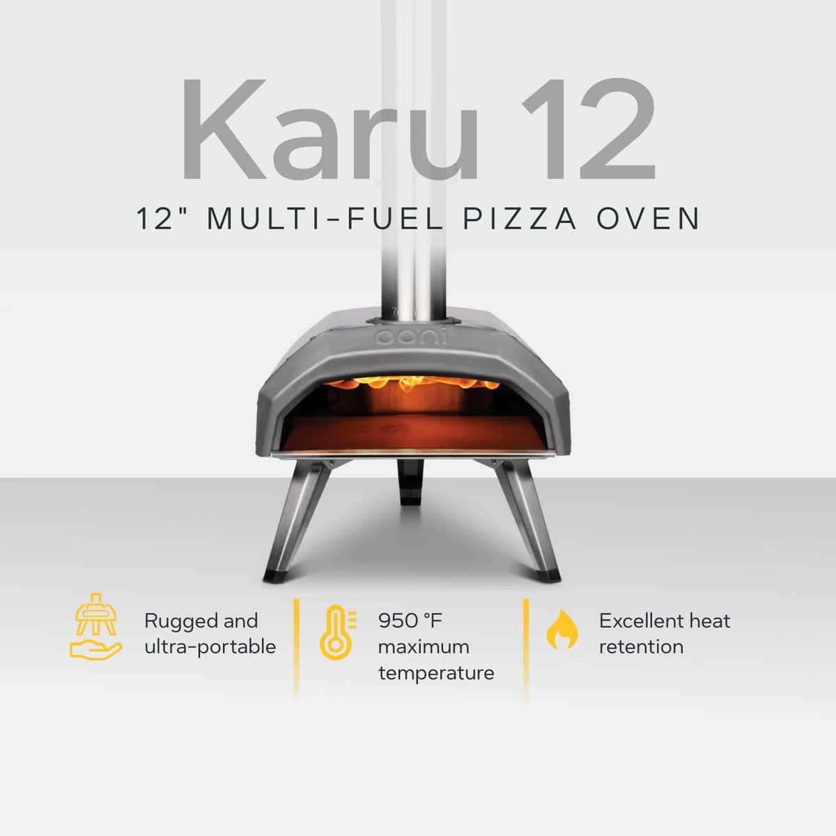 Ooni Karu 12 Multi-Fuel Outdoor Pizza Oven – 12 Inch Pizzas in 60 Seconds - Portable Wood and Gas Fired Pizza Oven with Pizza Stone, Dual Fuel Ooni Pizza Oven