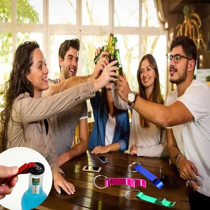 100Pcs Colored Aluminum Bottle Opener Keychain, Soda Beverage Beer Bottle Opener Keychain, for Kitchen/Wedding/Bar/Party