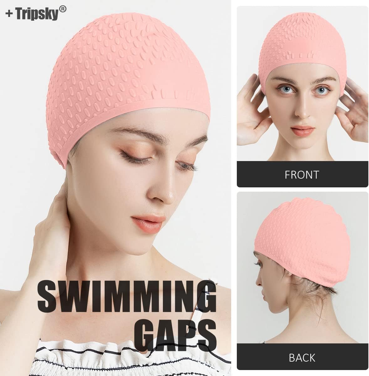 Tripsky Silicone Swim Cap,Comfortable Bathing Cap Ideal for Curly Short Medium Long Hair, Swimming Cap for Women and Men, Shower Caps Keep Hairstyle Unchanged…