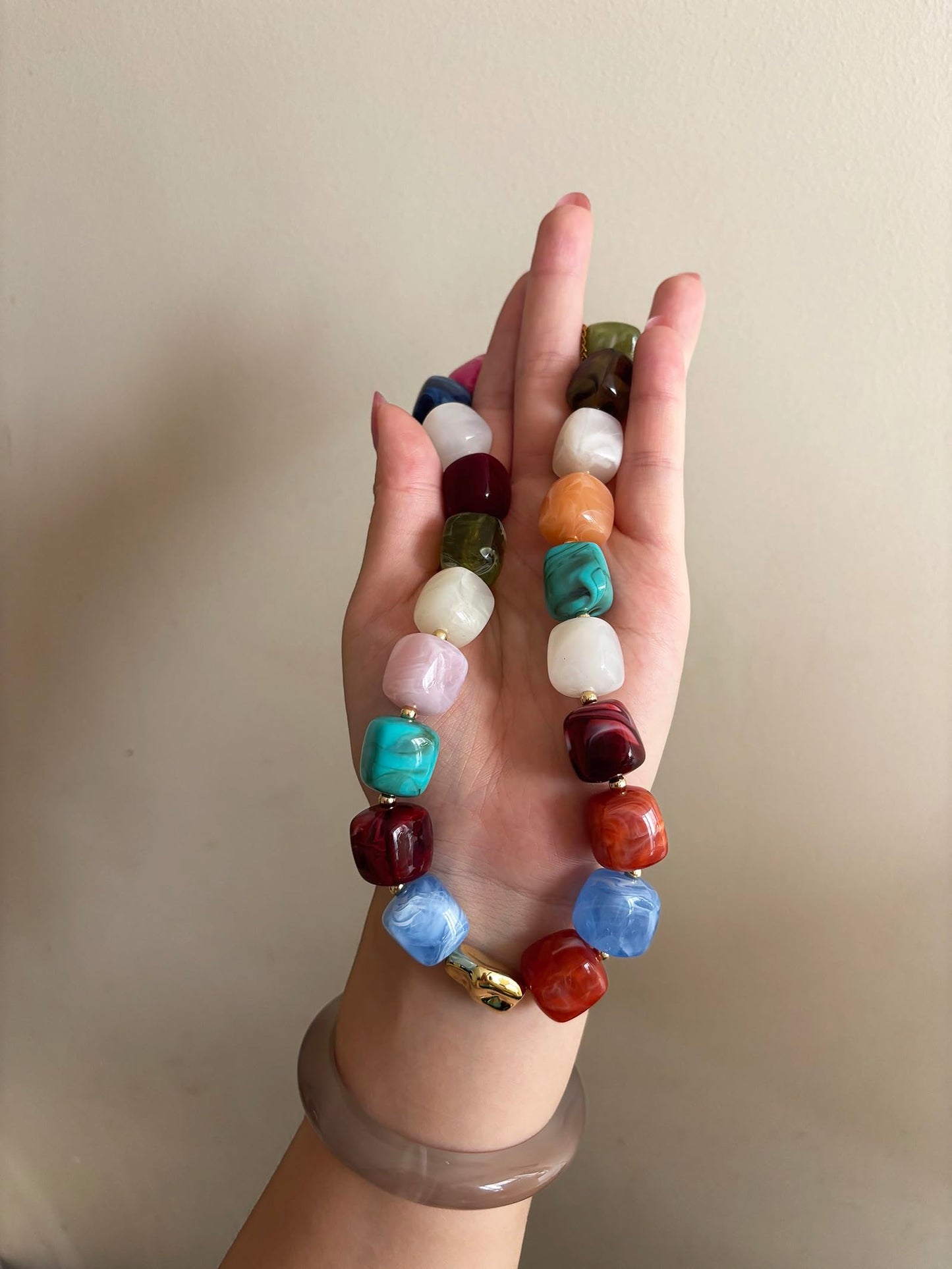 joymiao Boho Necklaces for Women Colorful Chunky Beaded Necklace Resin Beaded Choker Necklace Summer Necklaces Beach Jewelry Gifts
