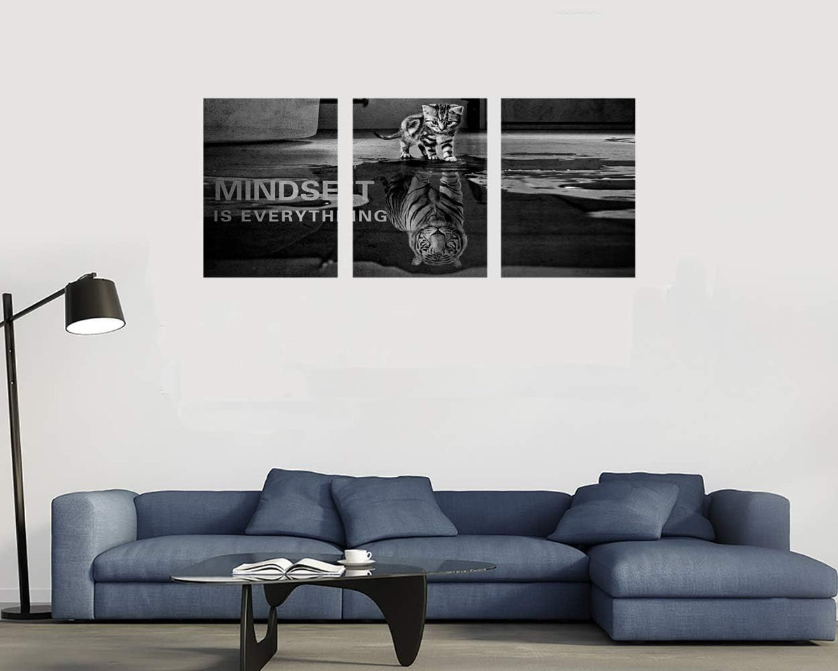 3 Panels Mindset is Everything Motivational Canvas Wall Art Inspirational Entrepreneur Quotes Poster Print Artwork Painting Picture for Framed Home Decoration Living Room office bedroom 60''W x 28''H