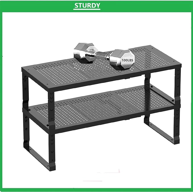 Metal Stackable Expandable Storage Shelf - Multi-Functional Home Storage Shelf, Suitable for Kitchen, Cabinet,Bathroom, Office, Garage, etc.(1PACK/Black/Medium