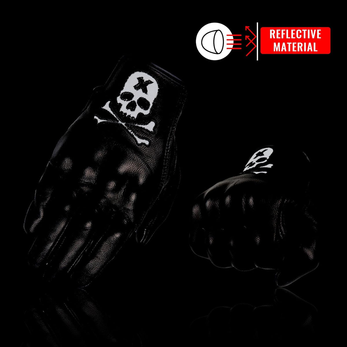 Goatskin Leather Motorcycle Motorbike Powersports Racing Gloves Reflective Skull Touchscreen for Men and Women Model