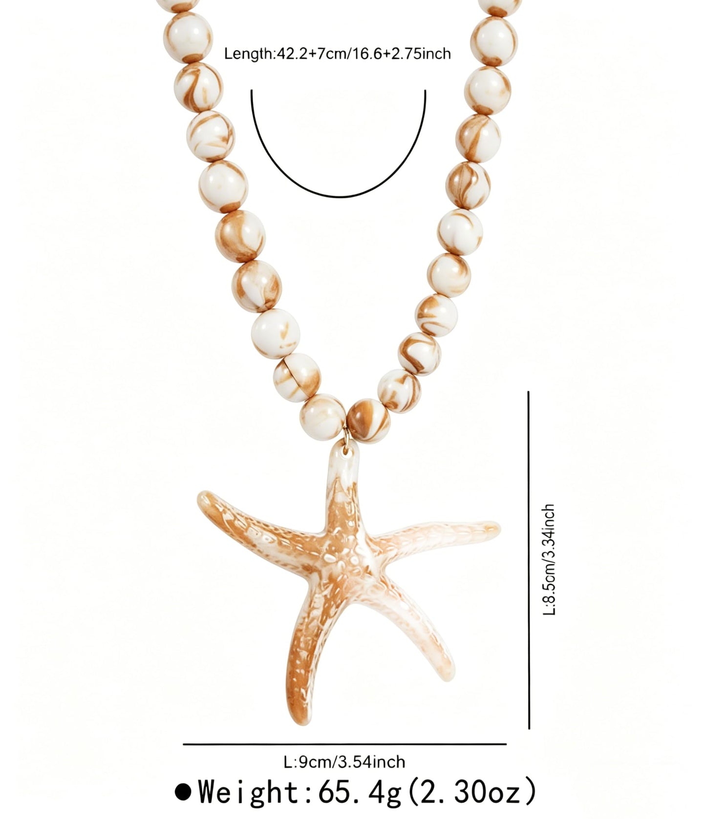 CXENSJH Chunky Beaded Starfish Necklace for Women Boho Colorful Summer Acrylic Choker Beach Chain Necklace Beads Trendy Chunky Jewelry(Beige)