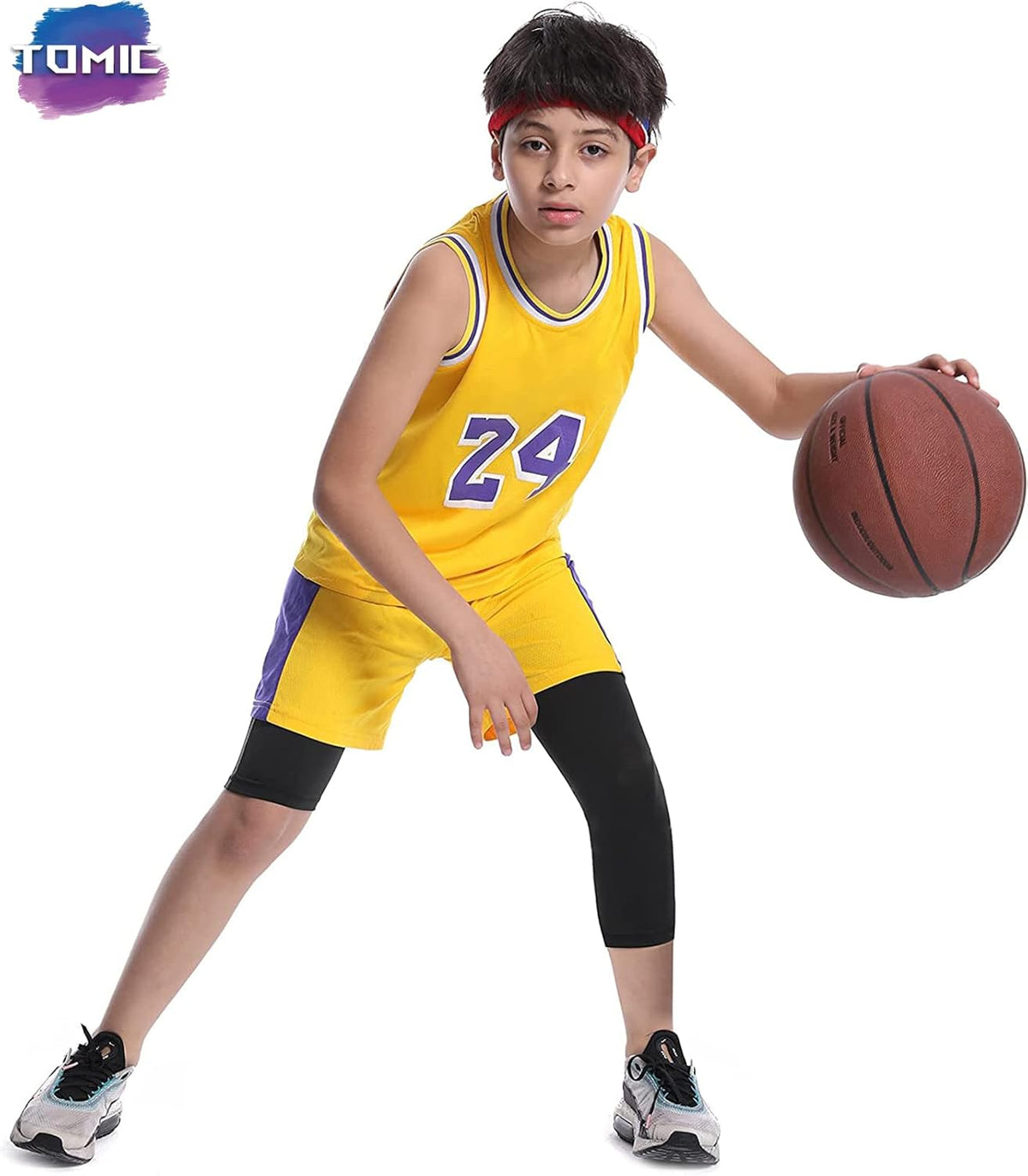 Tomic Youth Boys Kids One Leg 3/4 Leggings Compression Pants for Basketball Soccer Sports Athletic Training Tights Base Layer