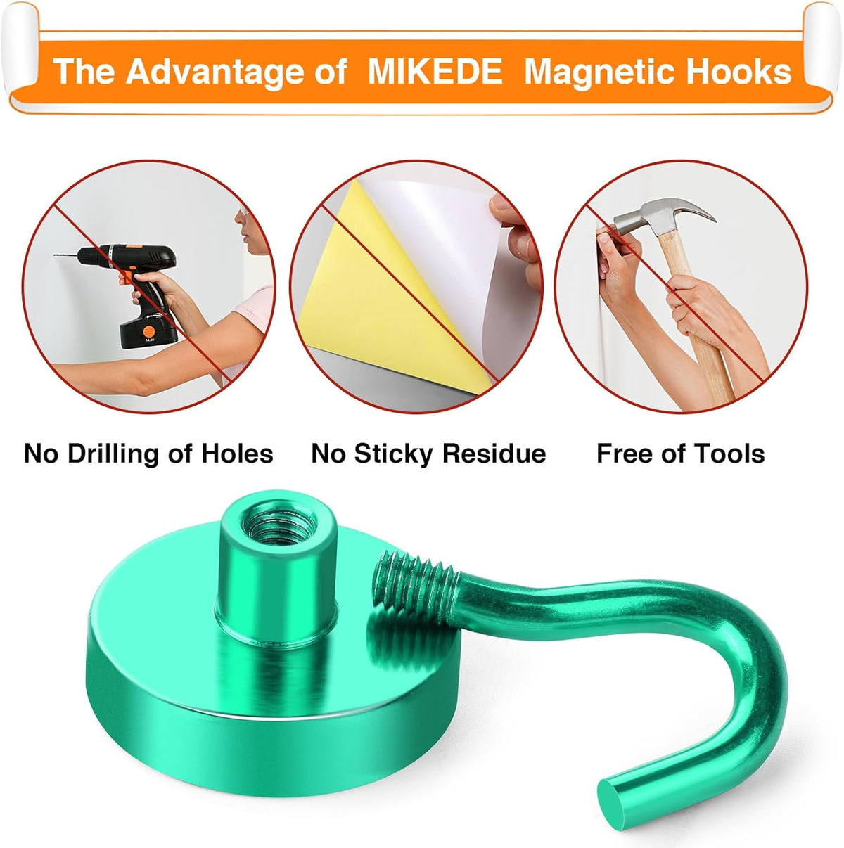 MIKEDE Magnetic Hooks Heavy Duty, 28LB+ Strong Magnets with Hook for Fridge, Neodymium Extra Strength Industrial Hooks for Hanging, Magnetic Hanger for Toolbox, Cruise, Grill(Green,4 Pack)