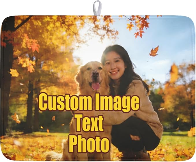 Personalized Dish Drying Mat for Kitchen Counter,Customized Drying Mats with Photo Text Image 18 x 24 Inch with High Absorbent Microfiber Drainer Mat for Coffee Bar
