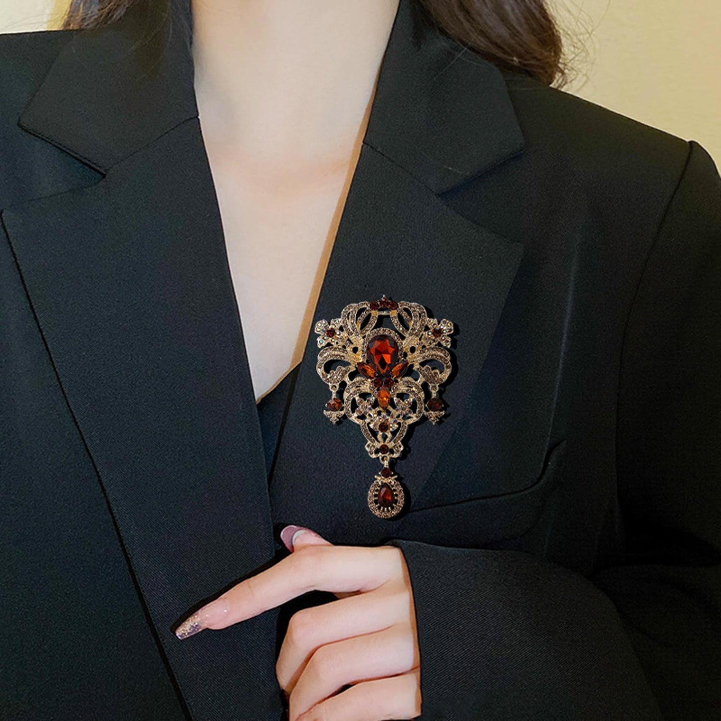 YOQUCOL Retro Purple Austrian Crystal Big Brooch Pin for Women Large Flower Shape Brooches Lapel Pins for Sweater,Coat Dress Accessories