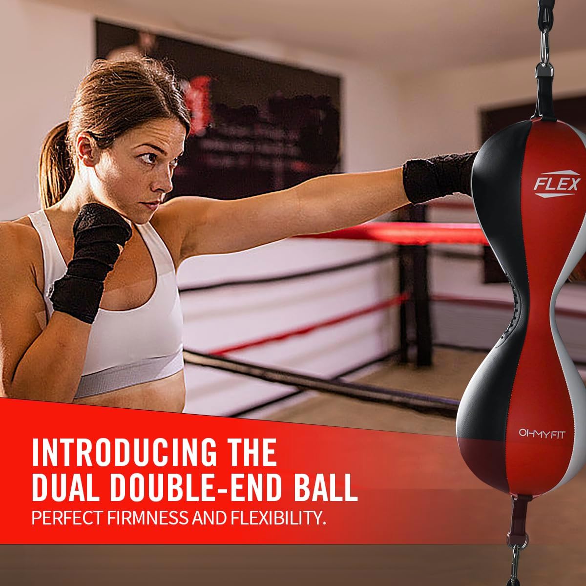 Flex Double End Punching Bag - Bungee Cords w/Special Flex Adjustable System - Durable Bladder Speed Bag - Boxing Training Equipment for Adults - Home Gym Accessories