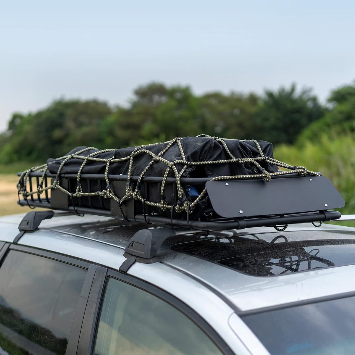 XCAR 64"x 23"x4" Skinny Roof Basket Cargo Carrier - Heavy Duty Steel Rooftop Cargo Rack - Automotive Top Mount Roof Racks for Car Truck SUV Luggage Camping Gear Storage Transport