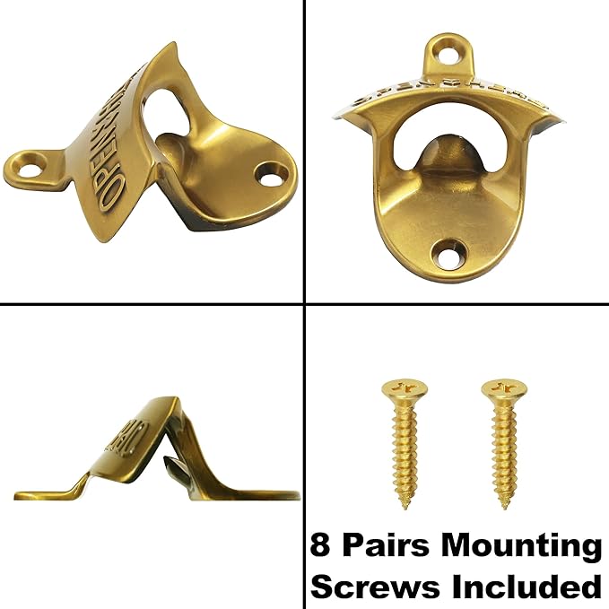 8 Packs Bulk Beer Opener Wall Mounted Vintage Gold Bottle Cap Opener for Gargae Kitchen Bar