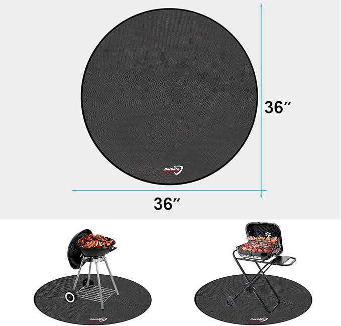 DocSafe 36" Round Under Grill Mat,4 Layers Fire Pit Mat,Fireproof Mat Protector for Deck,Patio,Grass,Outdoor Charcoal,Smokers,BBQ,Reusable Oil-Proof and Waterproof Indoor Fireplace Pad,Easy to Clean
