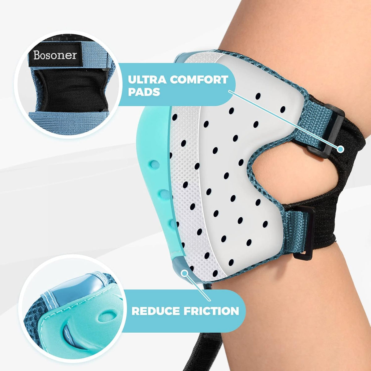 BOSONER Kids/Youth Knee Pad Elbow Pads Guards Protective Gear Set for Roller Skates Cycling BMX Bike Skateboard Inline Skatings Scooter Riding Sports