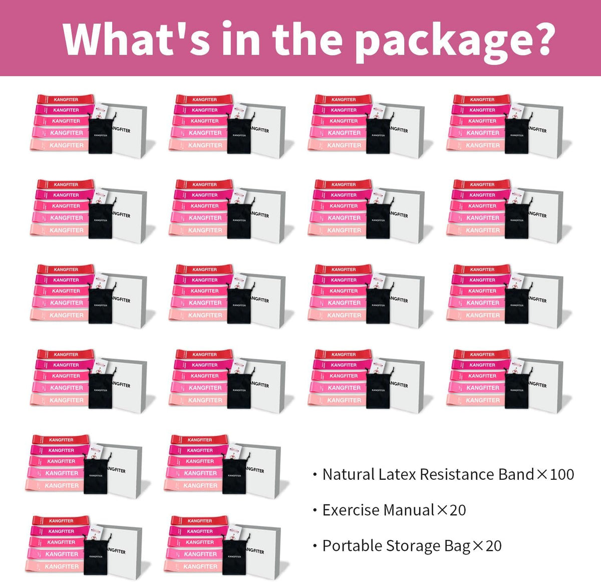 100 PCS Bulk Resistance Bands, Loop Exercise Bands Set for Gym Members Sports Class Students Gift, 5 Pieces Each Set with Storage Bag, Fitness Bands for Outdoor Home Gym Yoga Pilates