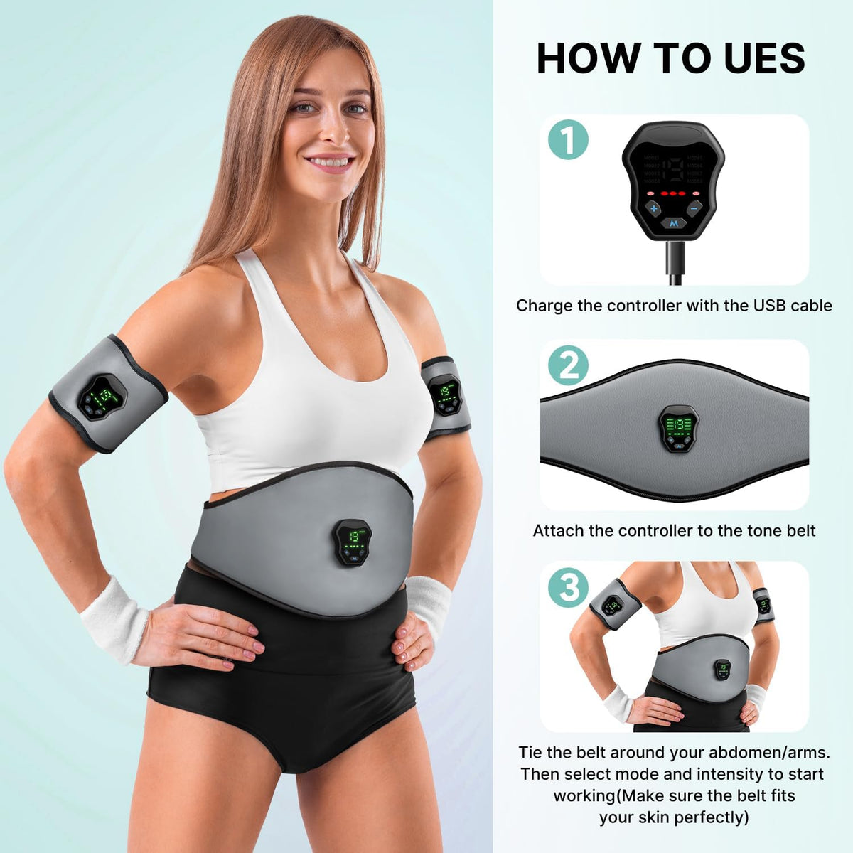 NEWPINE Fitness Belt, Powered Muscle Stimulator for Home Use, for Muscle Conditioning Grey