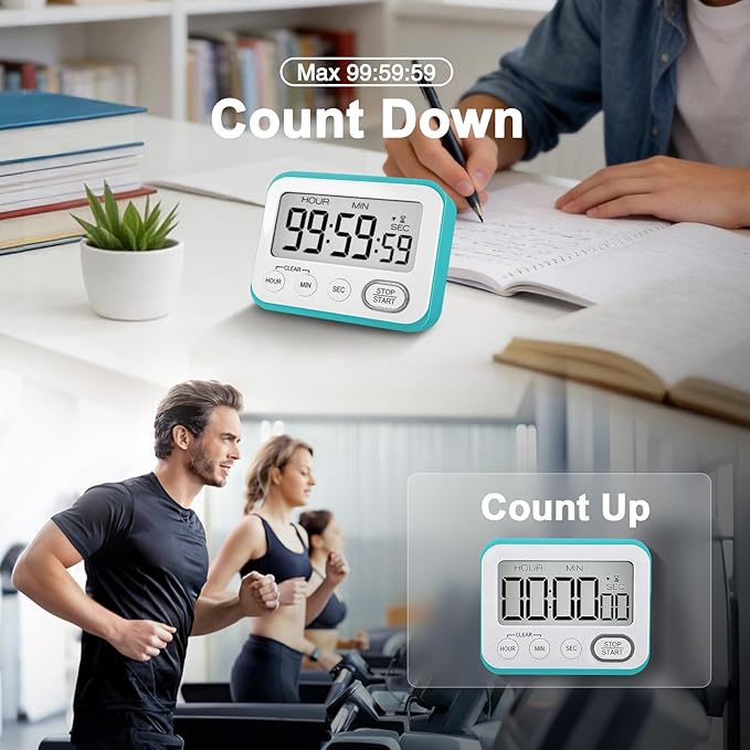 Digital Kitchen Timer Magnetic Loud Alarm, Large LCD Screen Silent/Beeping Multi-Function for Teachers Classroom Kids, Sky Blue