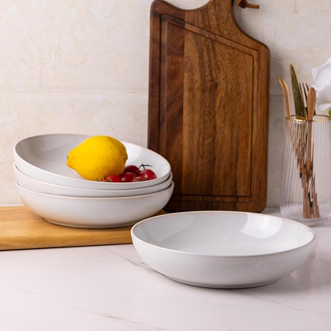 AmorArc 8.5'' Large Ceramic Pasta Bowls, 36oz Stoneware Pasta Serving Bowls Set of 6 for Kitchen, Wide Bowls for Pasta,Salad,Oatmeal, Microwave Safe, Reactive-Color