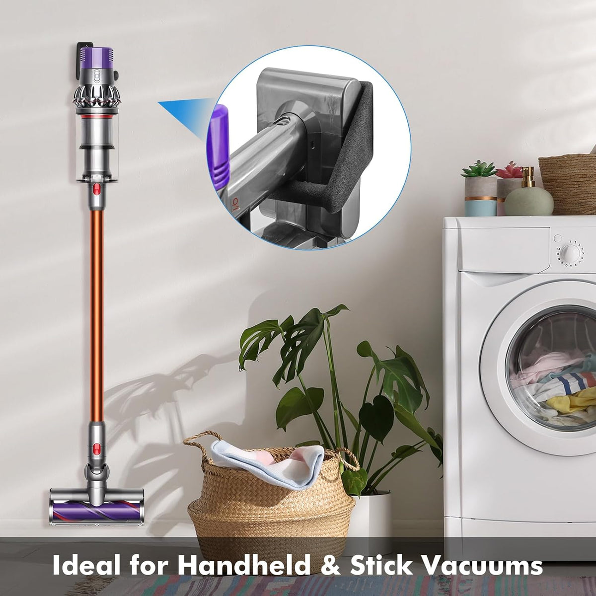 Upgraded 2 Pack Easy Access Cordless Vacuum Wall Mount Hanging Holder fits for Dyson V-Series & Outsize Stick Vacuums – Heavy Duty Metal Wall Rack with Rubber Coating, Garage Shed Storage Brackets