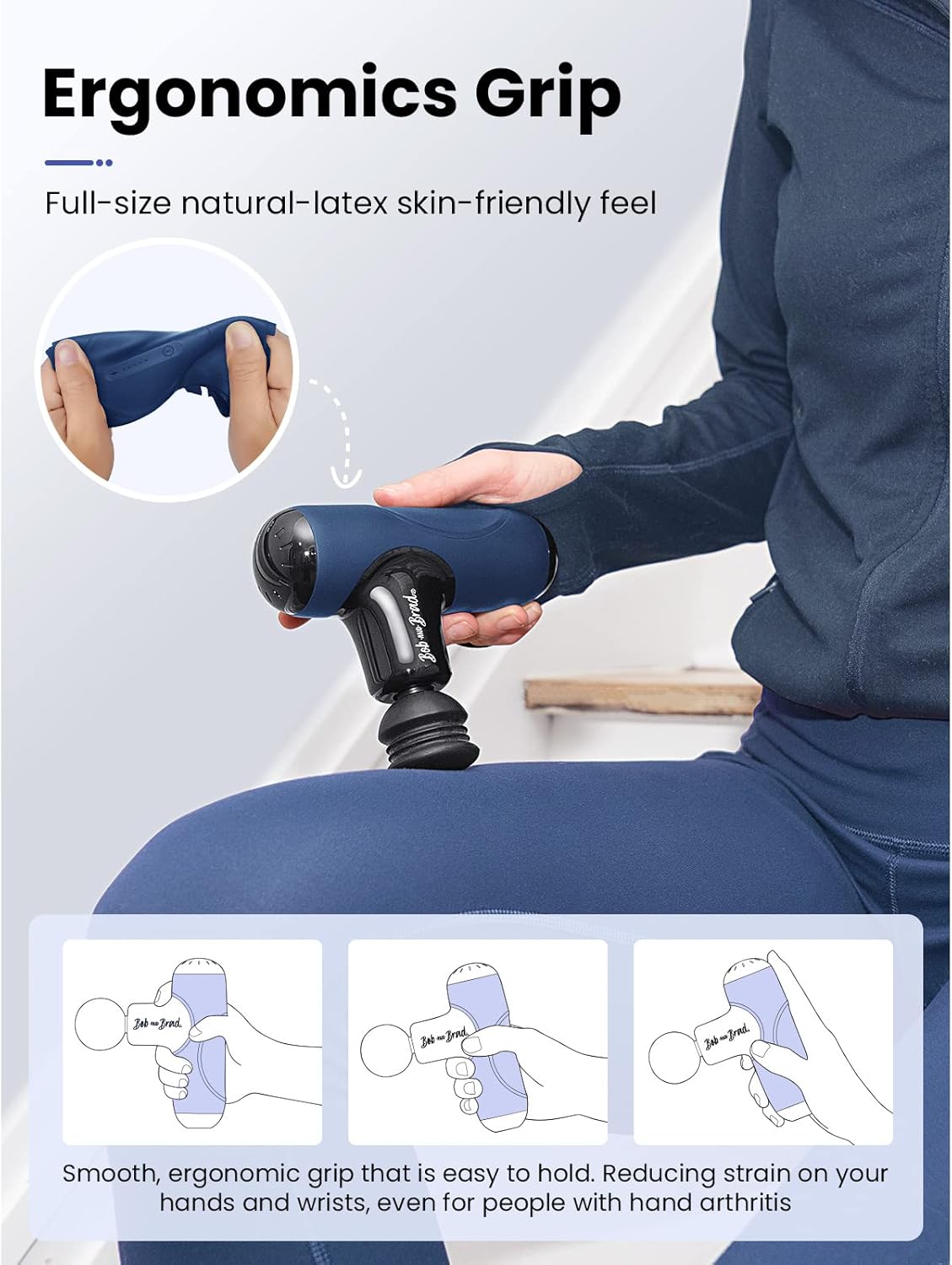 BOB AND BRAD Q2 Mini Massage Gun, Pocket-Sized Deep Tissue Massager, Portable Percussion Muscle Massager, Ultra Small & Quiet Muscle Massage Gun with Carry Case - Blue