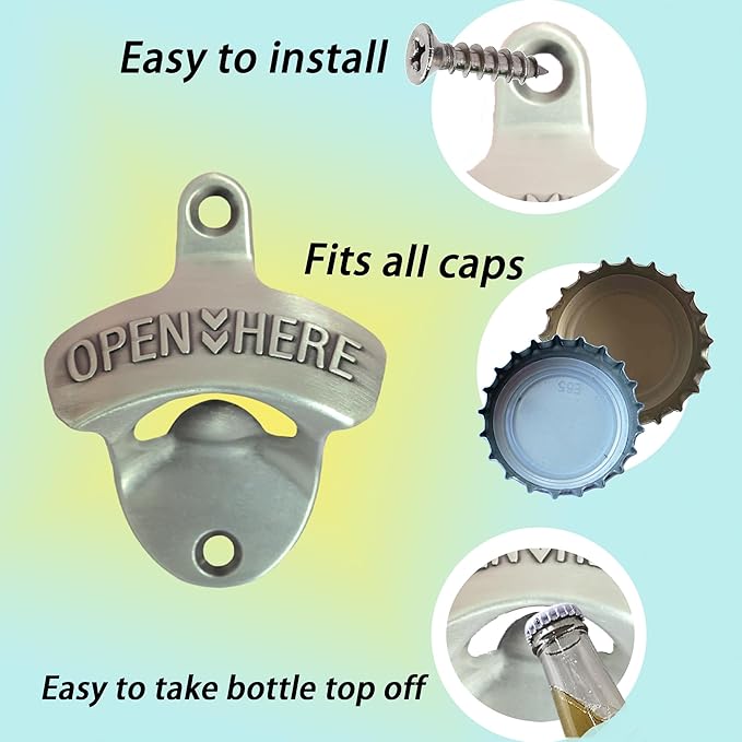 4 PCS Bottle Opener Wall Mounted Stainless, Antique Silver Rust-free Screw in Wall Beer Cap Bottle Opener Outdoor for Post Kitchen Cupboard