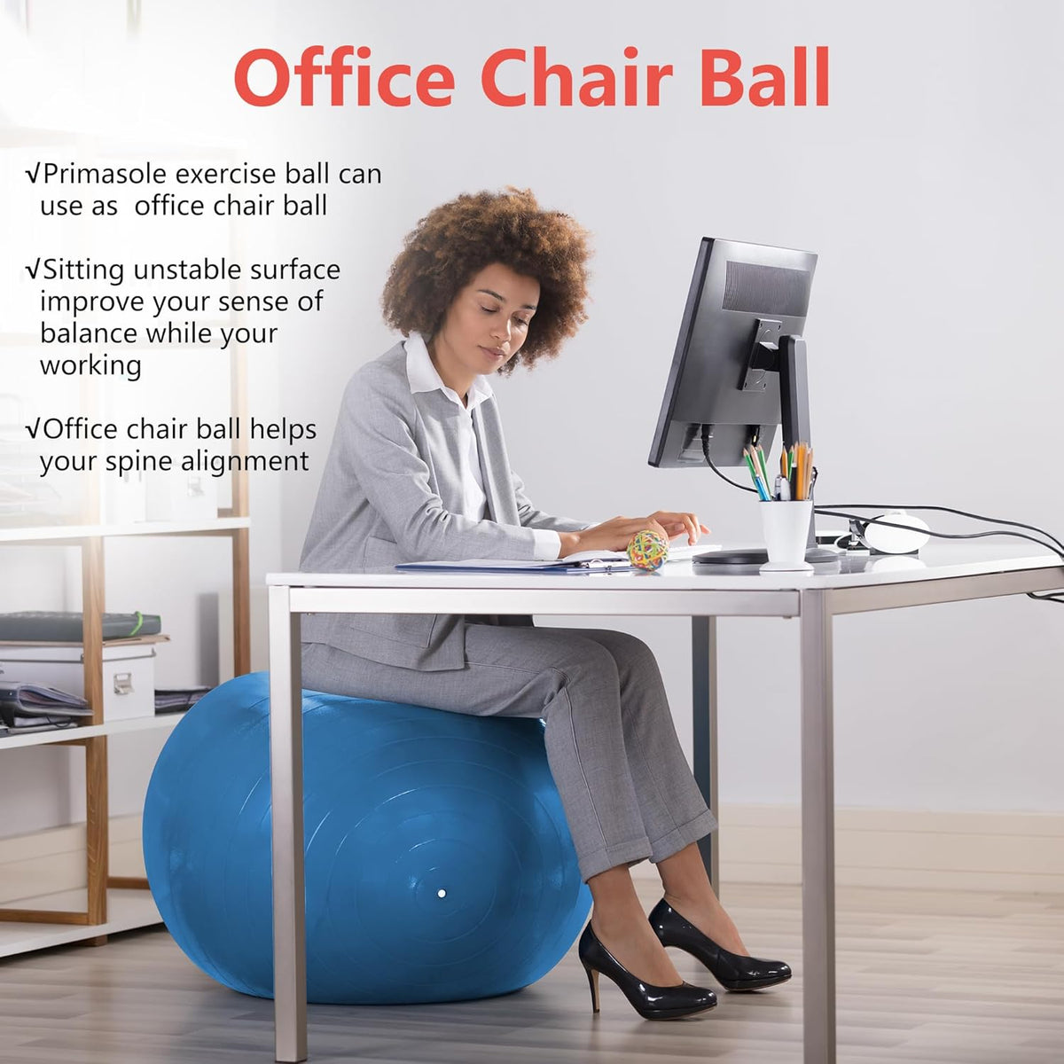 Exercise Ball for Balance Stability Fitness Workout Yoga Pilates at Home Office & Gym Birthing Ball for Pregnancy, Office Ball Chair