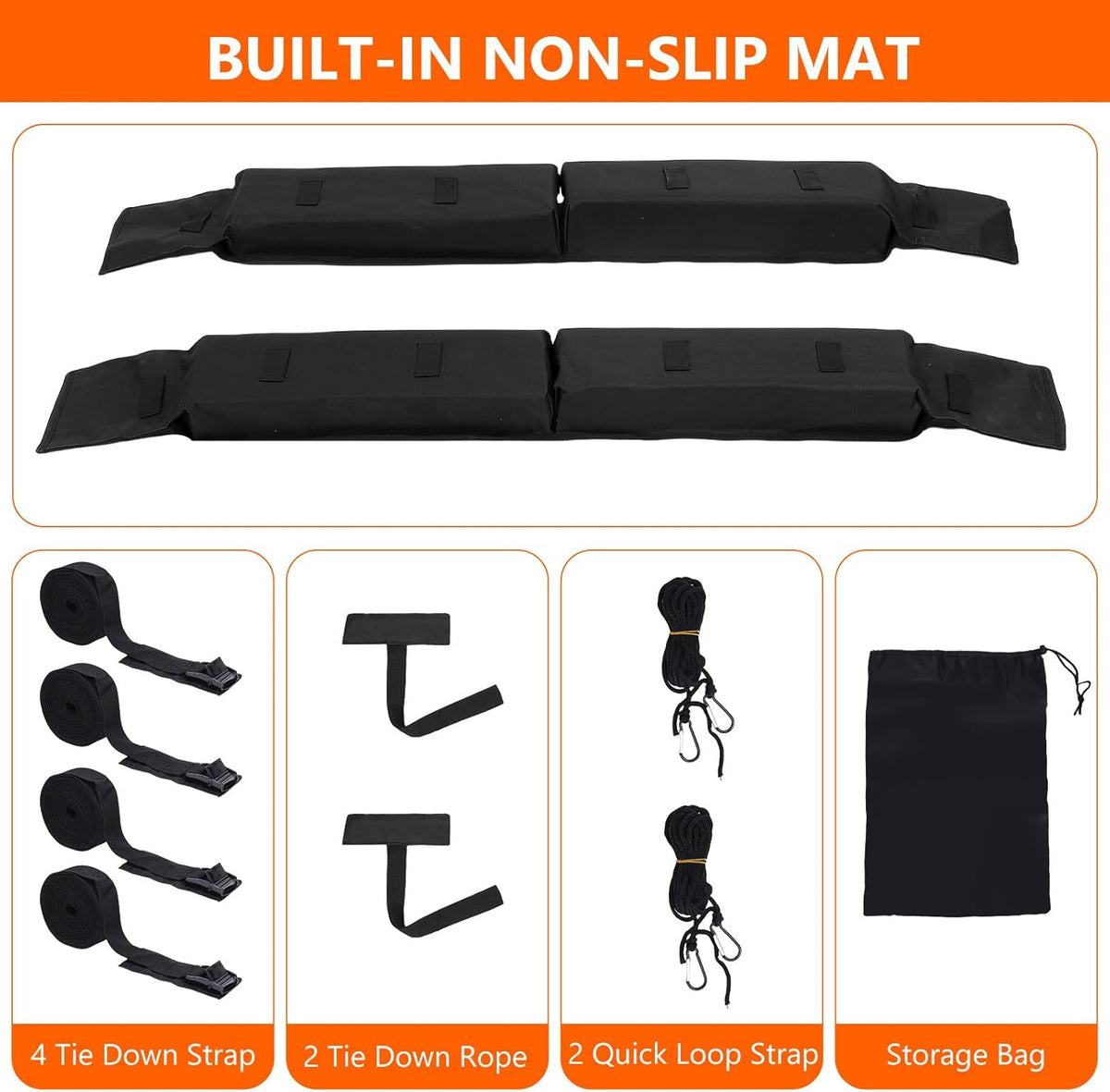 Car Soft Roof Rack Black 600D Oxford Cloth EVA Foam Anti Slip Bottom Universal Soft Roof Rack Pads for Kayak Surfboard