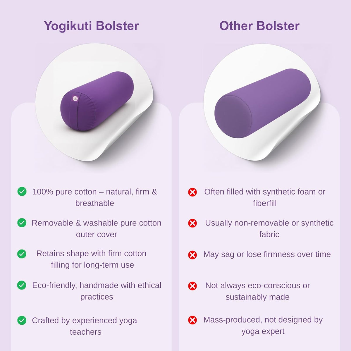 Yogikuti Iyengar Yoga Bolster for Restorative Yoga and Meditation – Lightweight Cotton Support Pillow with Handle for Easy Carry, Versatile for Pose Modification, Balance, Back Relief, and Relaxation