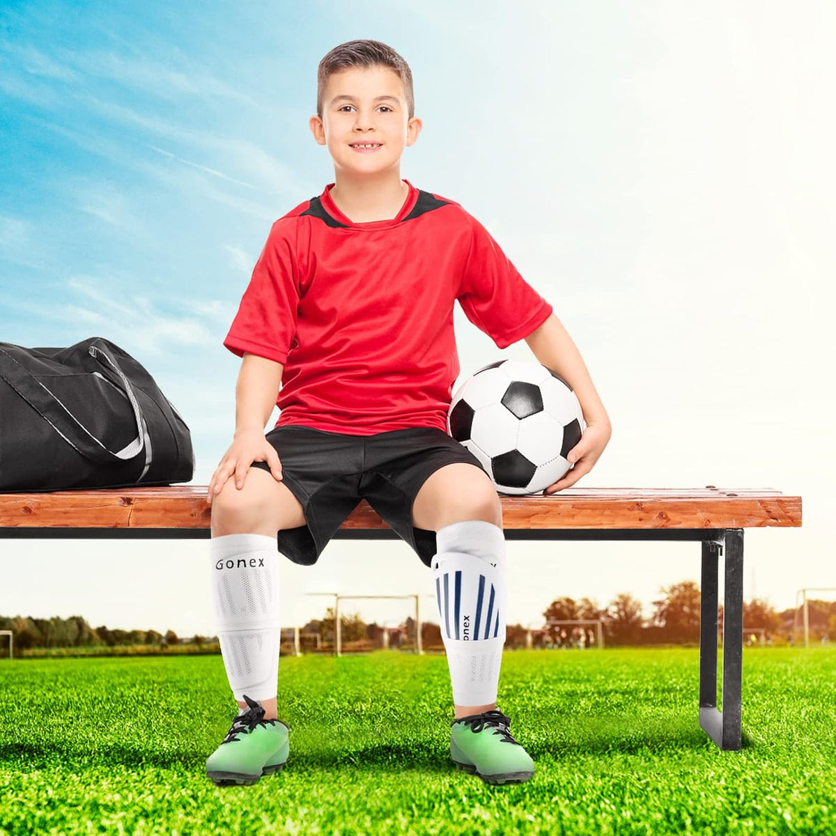 Gonex Soccer Shin Guards for Kids Adult, Youth Boys Girls Shin Guards Slip in Soccer Shin Pad Sleeves Canilleras for Football Games, EVA Cushion Protection Reduce Shocks & Injuries