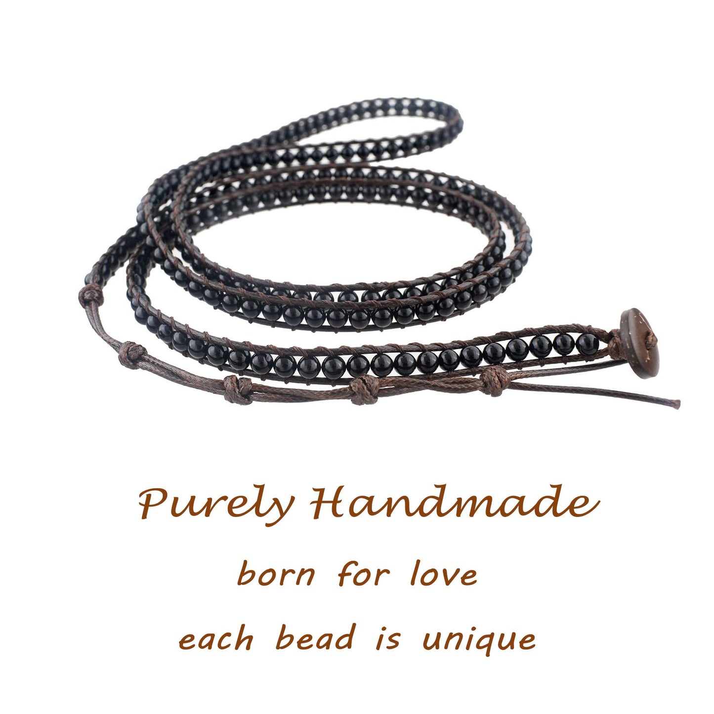 Ayriwoyi Black Onyx Bracelet Beaded Wrap Bracelets for Women Men Natural Stone Agate Bracelet Leather Wrap Adjustable Boho Bracelets