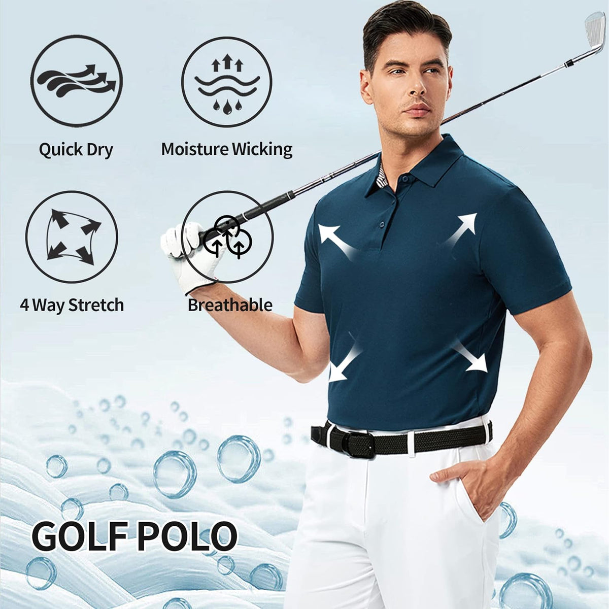 Damipow Premium Golf Shirts for Men Dry Fit Performance Polo Short Sleeve Collared Shirt