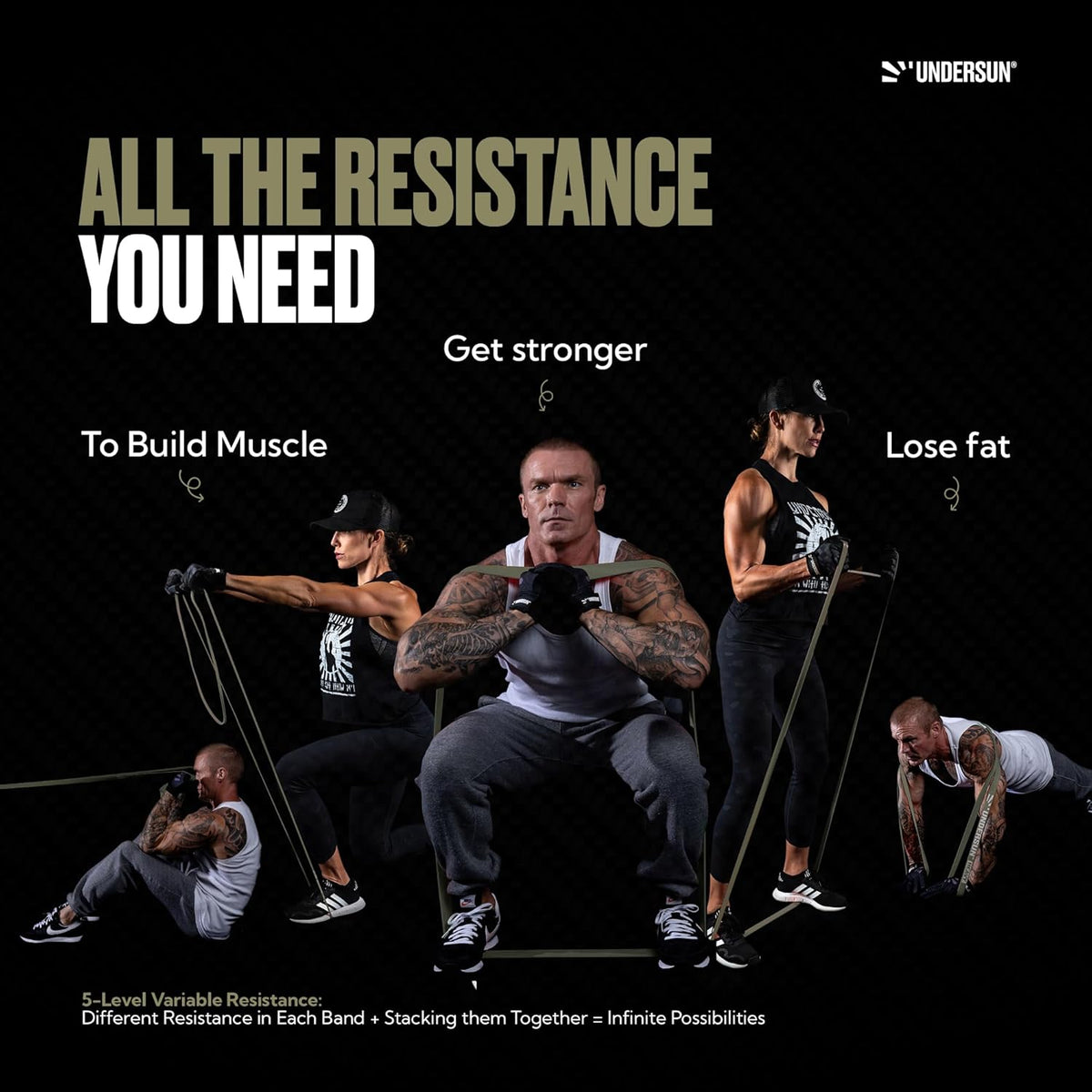 Undersun Resistance Bands for Working Out | Heavy Resistance Bands for Strength Training & Pull Up Assistance | Indoor/Outdoor, Gym, Home Exercise Bands Resistance
