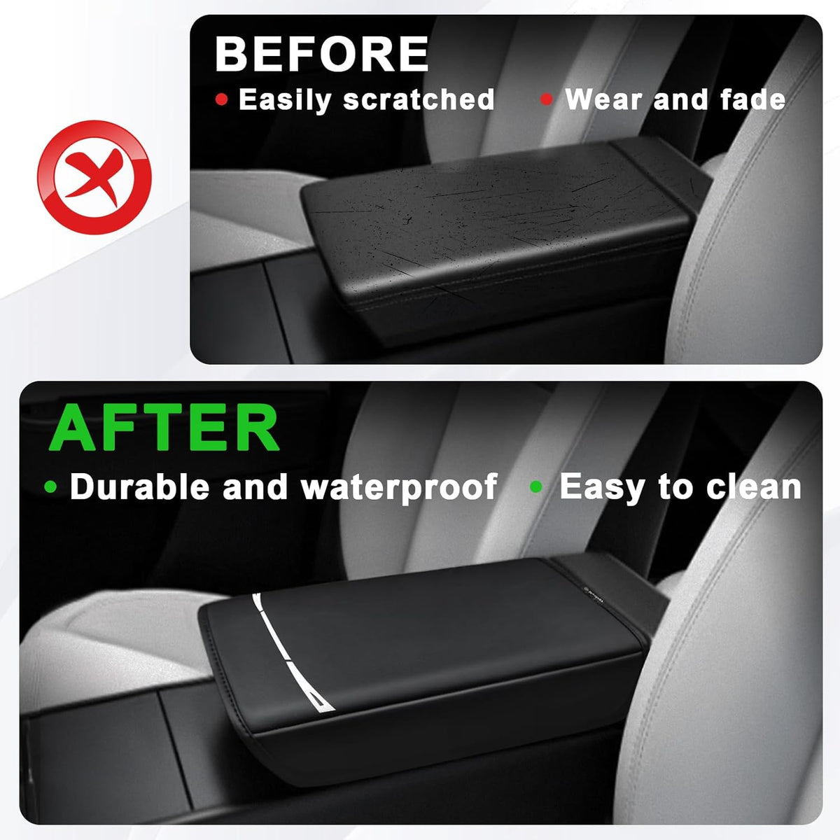 Muslogy Center Console Armrest Cover Compatible with Tesla Model Y Refresh 2026 Comfort Armrest Pad Arm Rest Cushion Vegan Leather Protector Regular Thick (25+ |Juniper| Black, Regular)