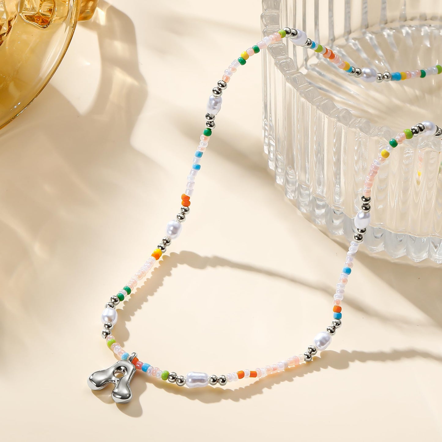 Ritach Initial Necklace for Girls Gifts - Letter Necklace Initial F Necklace for Girls Women Silver Necklace Beaded Necklaces for Women Girl Jewelry for Little Girl Gifts
