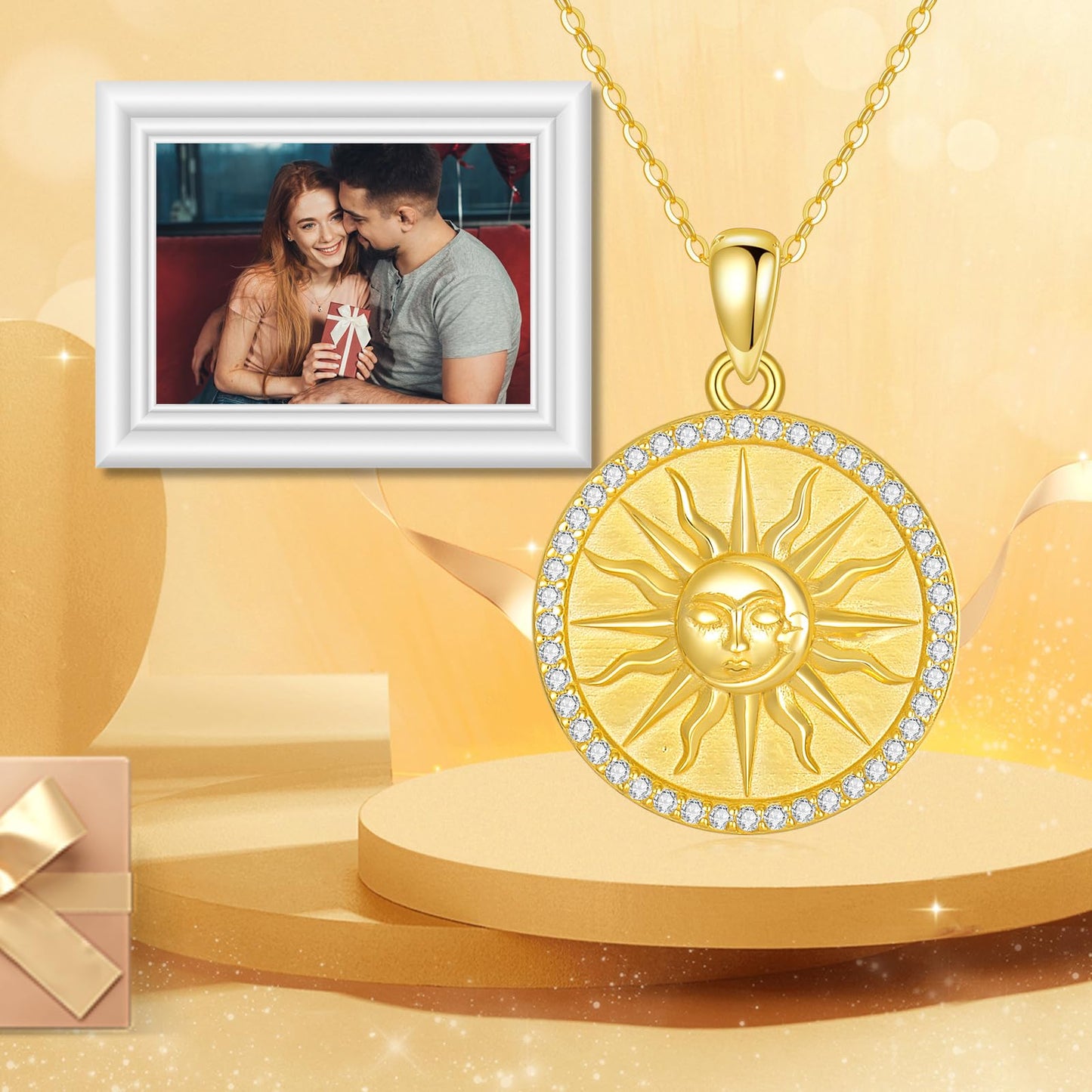 KQF Sun Coin Necklace for Women Sterling Silver Sun 18K Gold Coin Pendant Necklace Greek Celestial Jewelry Gifts for Women