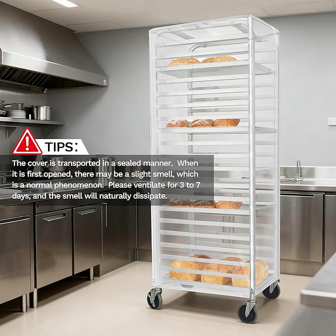 BIEAMA Bun Rack Cover – 20 Tier Commercial Bakers Racks Sheet Pan Rack Cover PVC with 2 Sided Zippers, Clear 27" L x 21" W x 64" H