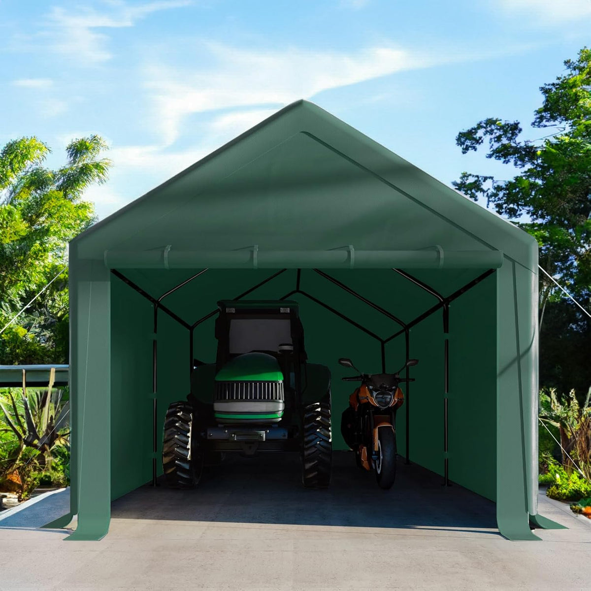 10x20ft Heavy Duty Carport with Removable Sidewalls,All Weather Carport Garage Party Tent Large Outdoor Canopy Storage Shed for Auto,Truck,Boat,Party (Green)