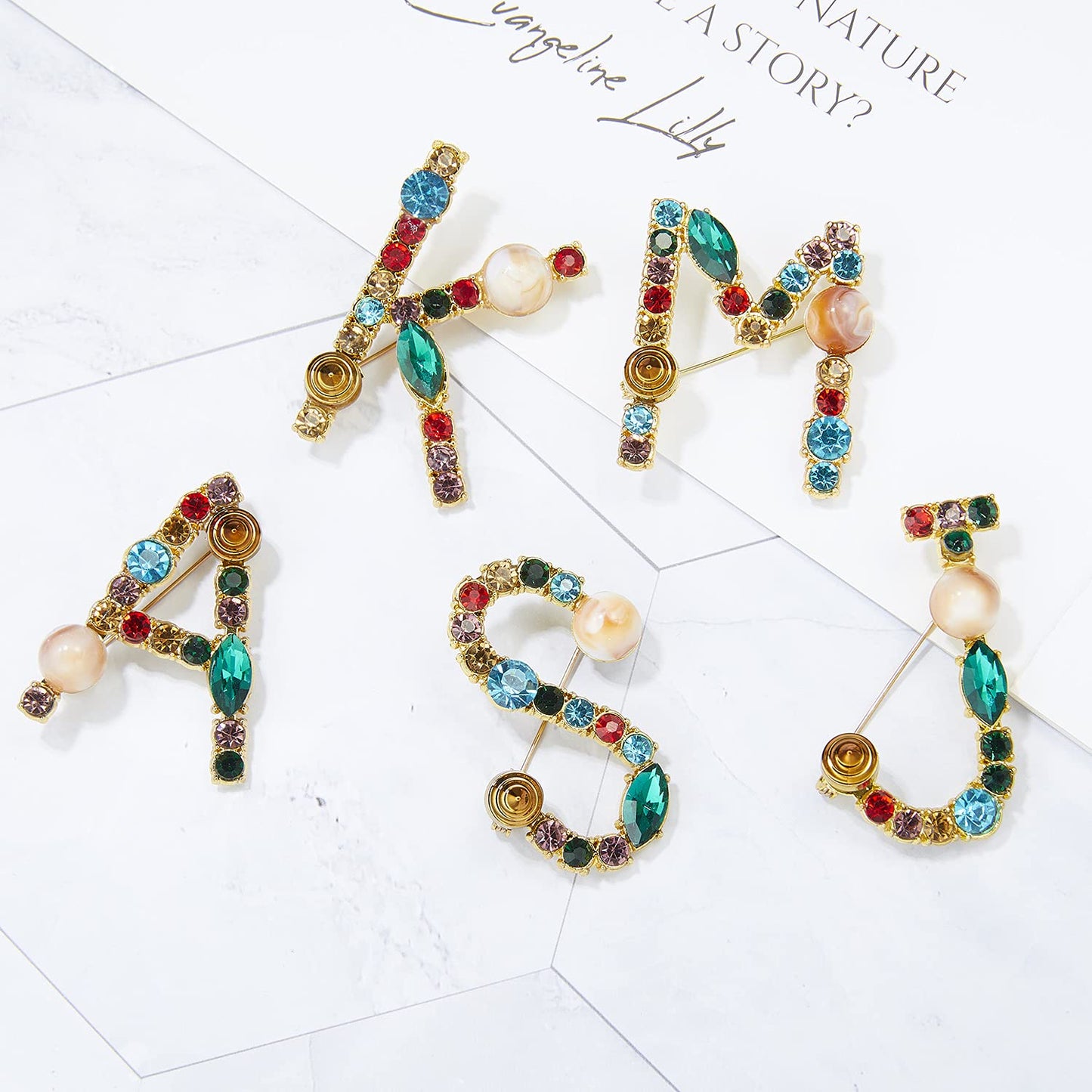RINHOO Crystal Pearl Initial Brooch Gold Plated Enamel Colorful Letter Alphabet Breastpin Pin Jewelry for GIFTS (Gold C)