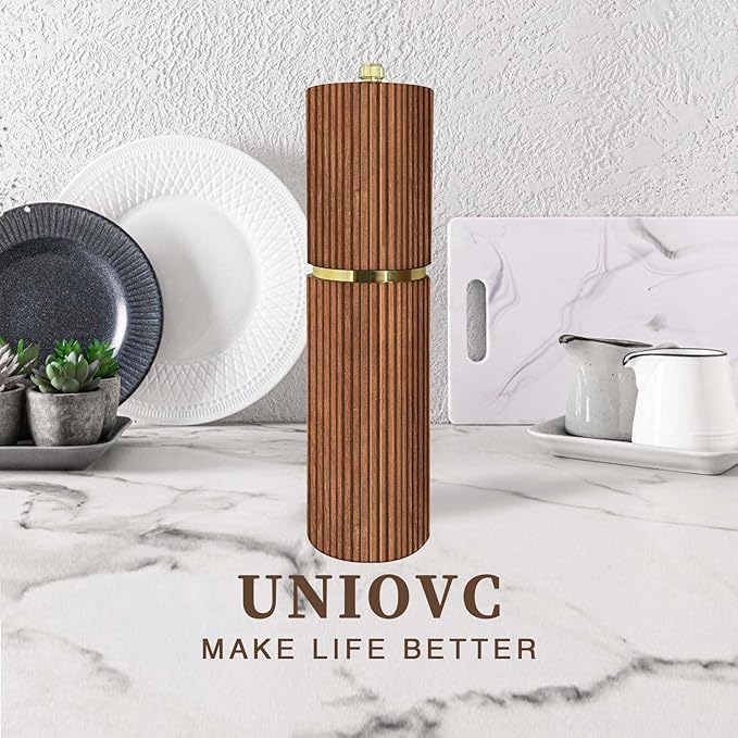 Wooden Pepper Grinder Pepper Mill,Adjustable Coarseness Salt Pepper Grinder Shaker Pepper Grinder Refillable,Acacia Wood Salt Grinder for Your Kitchen