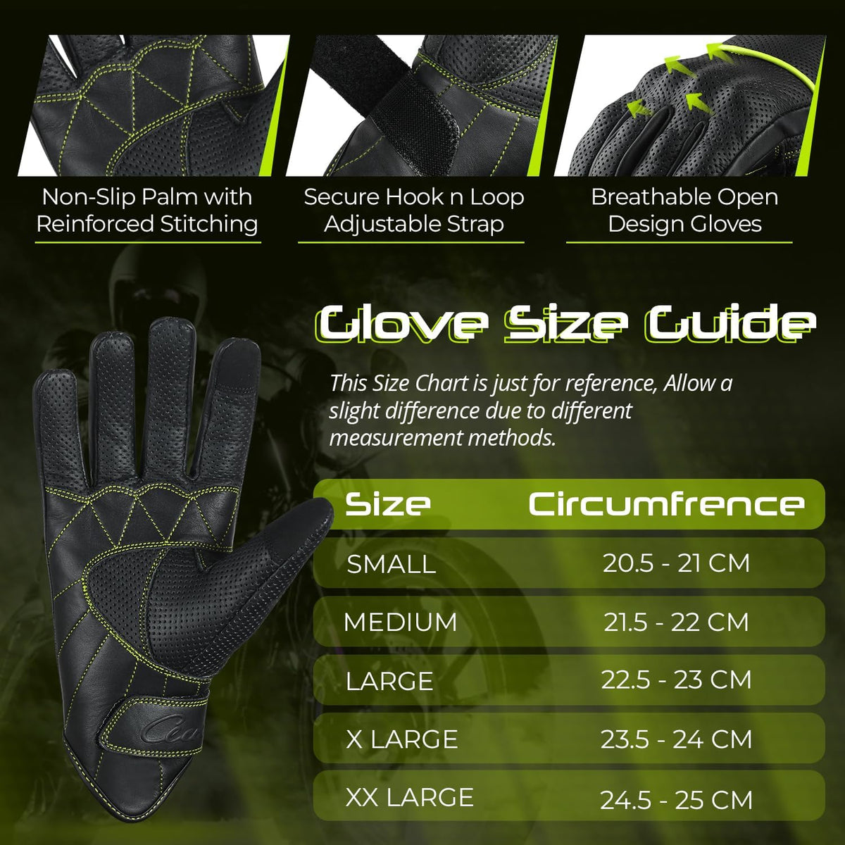 aasportx Motorcycle Gloves - Men's Leather Motorbike Gloves with Touchscreen Function - Non-Slip Pads for Men & Women