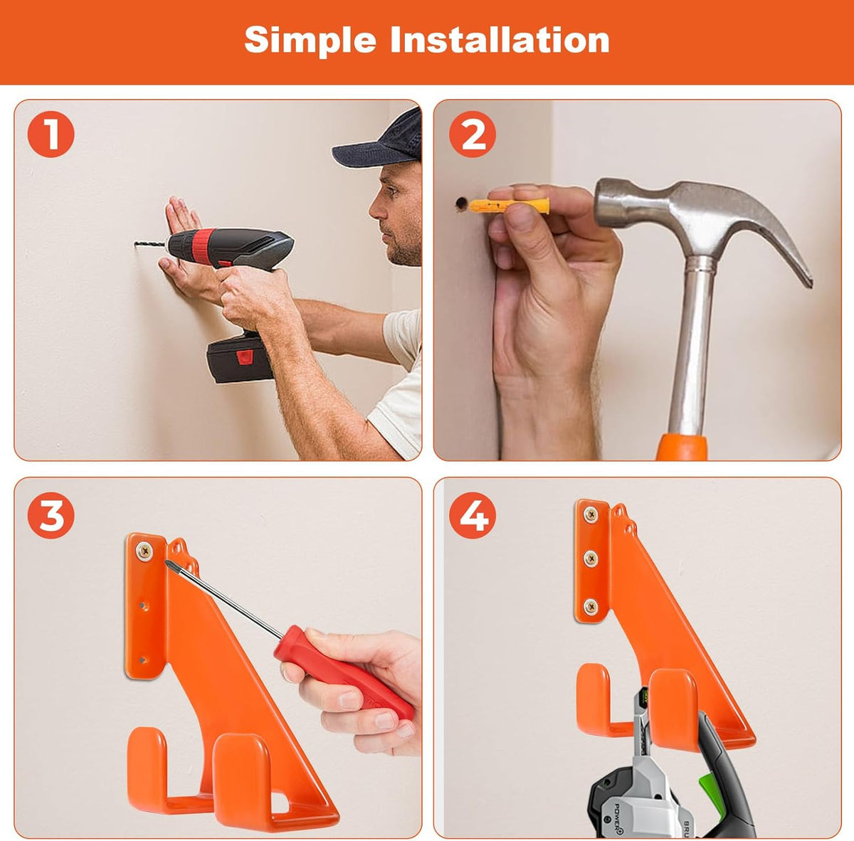 Chainsaw Hanger,Heavy Duty Chainsaw Hanger, 2 Pack Wall Mount Rack, Durable Chainsaw Storage Holder for Garage & Shed, Anti-Scratch Chainsaw Hook for Space-Saving Organization