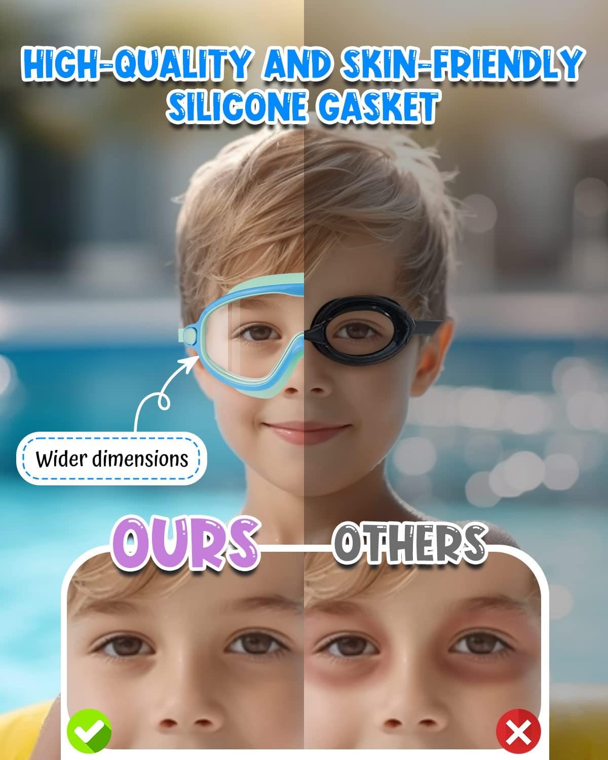 Rantizon Swim Goggles 2 Pack, Wide View Anti Fog&UV Swimming Goggles for Audlt, No Leaking Swim Glasses for Men Women Kids