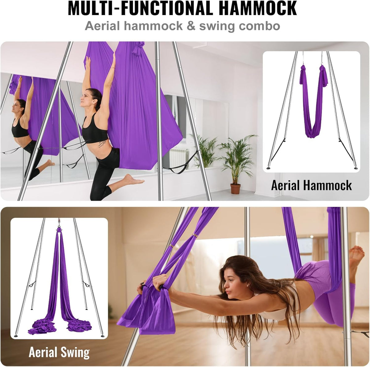 VEVOR Aerial Yoga Frame, 9.67 ft Height Swing Stand, Max 551.15 lbs Load Chrome-Plated Steel Pipe Inversion Yoga Rig for Indoor Outdoor Use