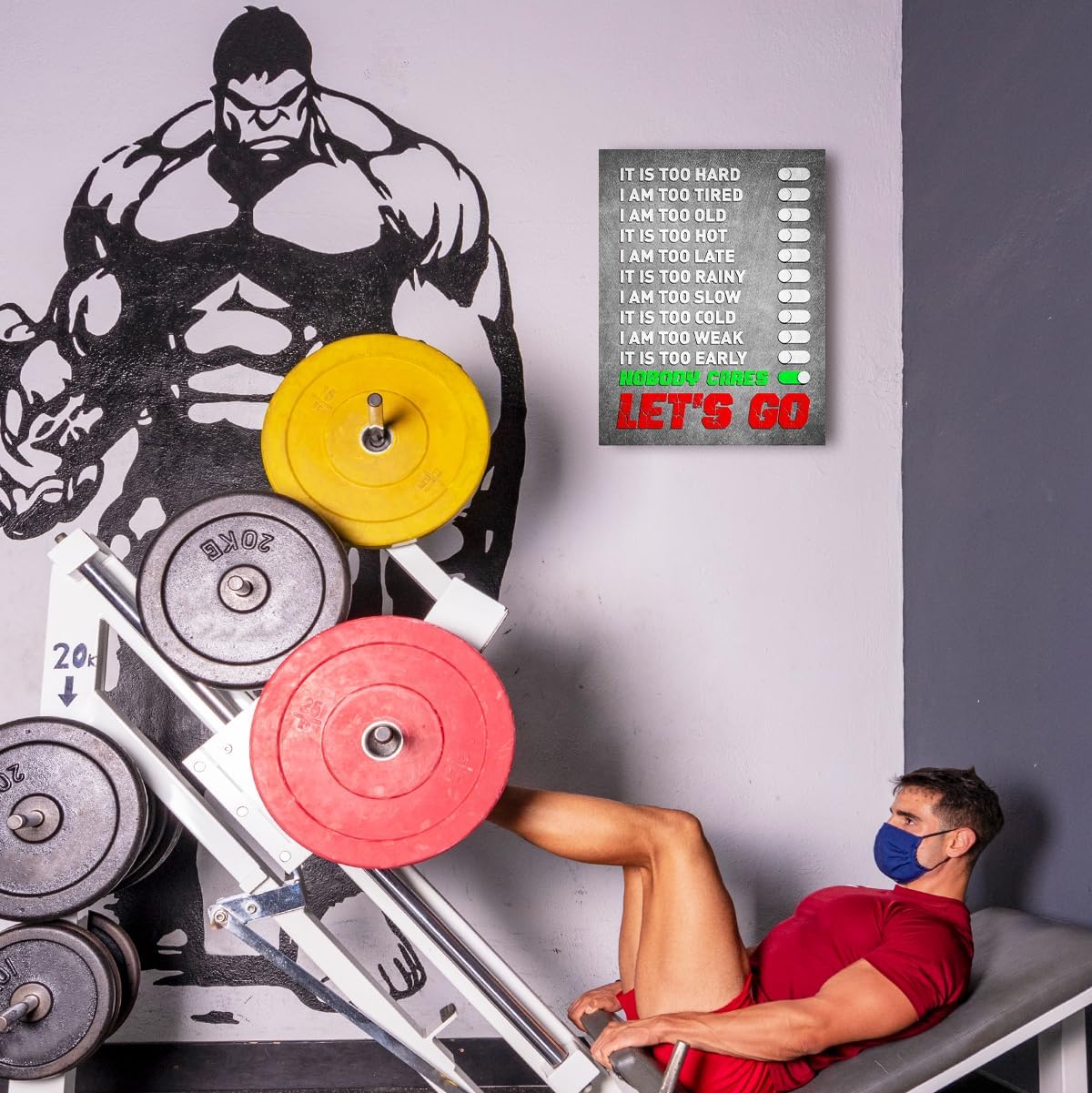 Gym Quotes Wall Art,Inspirational Workout Wall Decor,Let's Go Canvas Wall Art for Home Gym Exercise Fitness Room