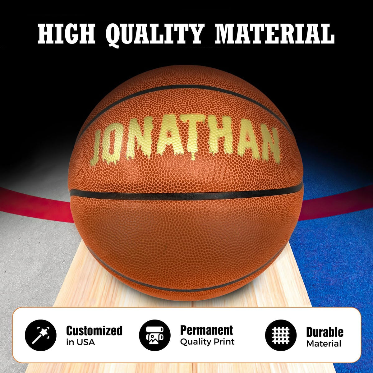 HAMMET Personalized Basketball – Customized Basketball with Your Name or Text – Multiple Colors, Fonts & Designs Available – Durable for Indoor and Outdoor - Ideal Gift for Son, Daughter, Boy or Girl