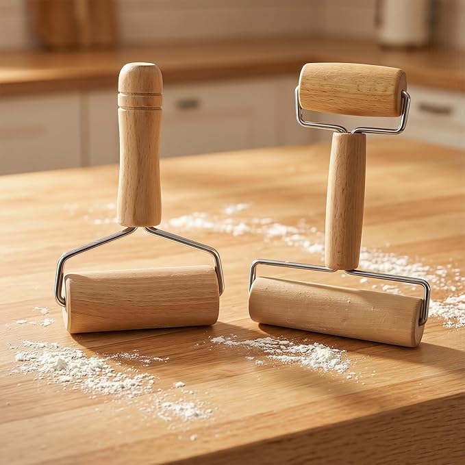 Small Wooden Rolling Pin for Dough Mini Dough Roller with Double Handles Non Stick Pizza Rolling Pin for Baking Pastry Tortilla Cookie Dumpling(2PCS)