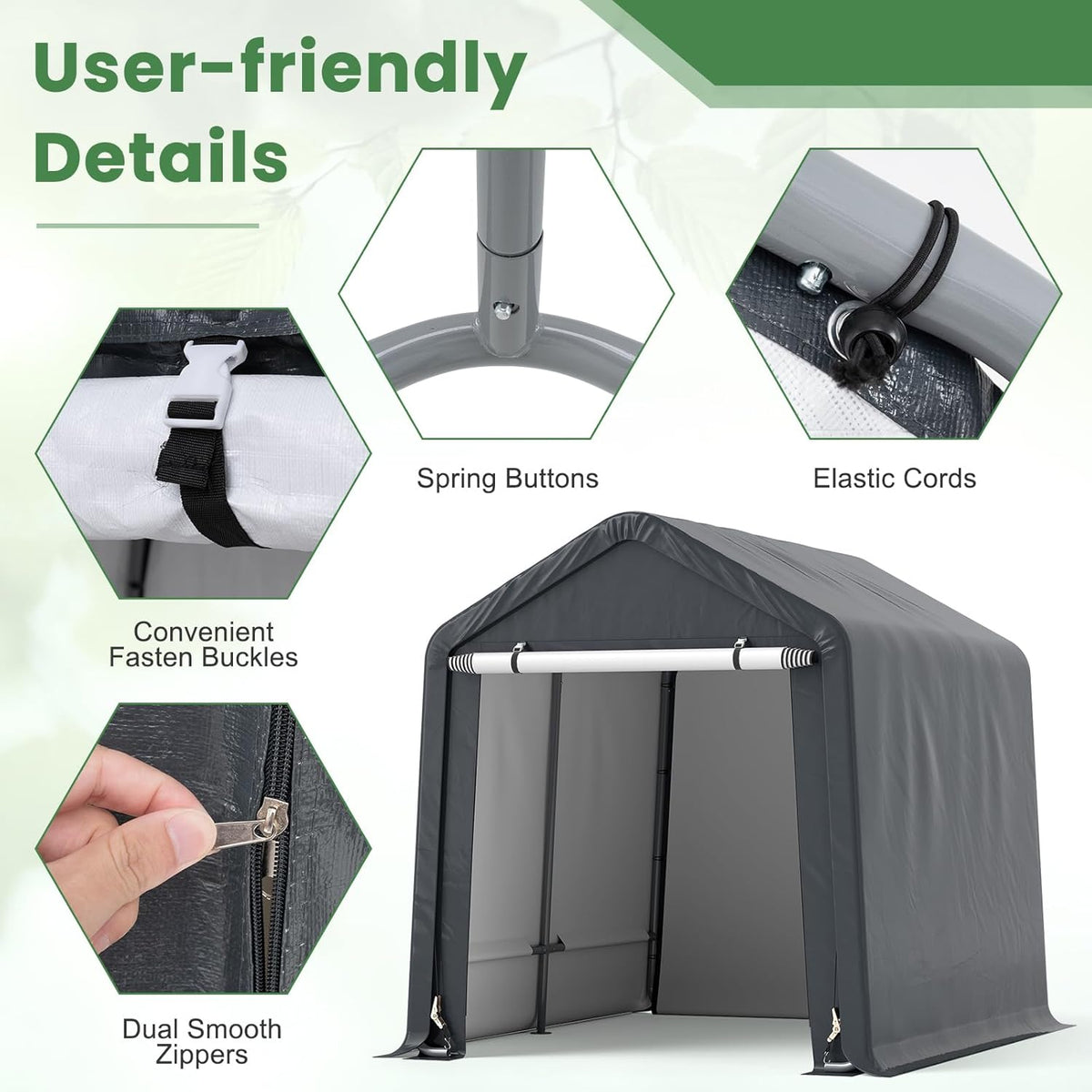 Tangkula 8x6.5Ft Portable Shed, Outdoor Storage Shelter with Waterproof Cover & Roll-up Zipper Door, Ratchet Strap, Heavy Duty Portable Storage Tents for Outside, Bikes, Garden Tools, Motorcycles