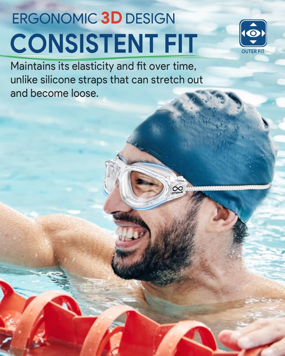 Swim Goggles, Polarized Adult Swimming Goggles Bungee Strap No Hair Pulling Anti-fog Pool Goggles for Men Women