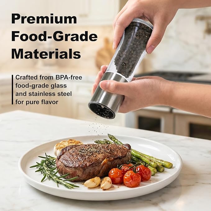 Aelga Pepper Grinder with Silicone Funnel - 4oz Glass Manual Mills with Adjustable Ceramic Core, Refillable Kitchen Gadget